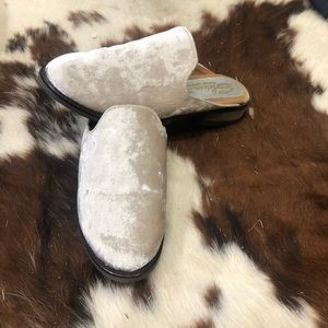 White velvet mules